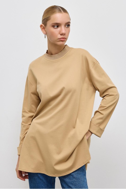Basic Yırtmaçlı Tunik Camel