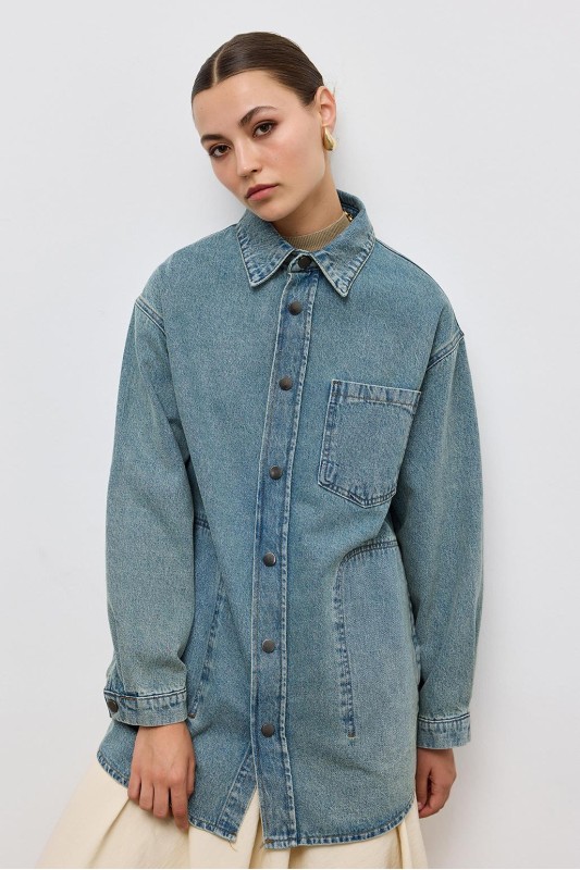 Cepli Denim Kot Ceket Mavi