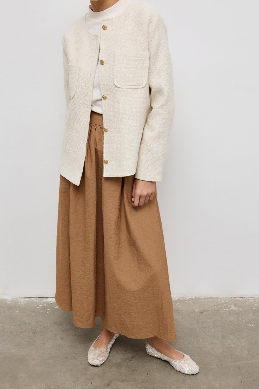 Büzgülü Kloş Etek Camel