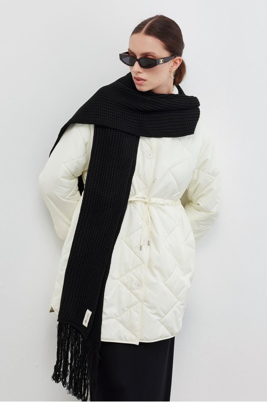 Triko Saçaklı Uzun Atkı Siyah