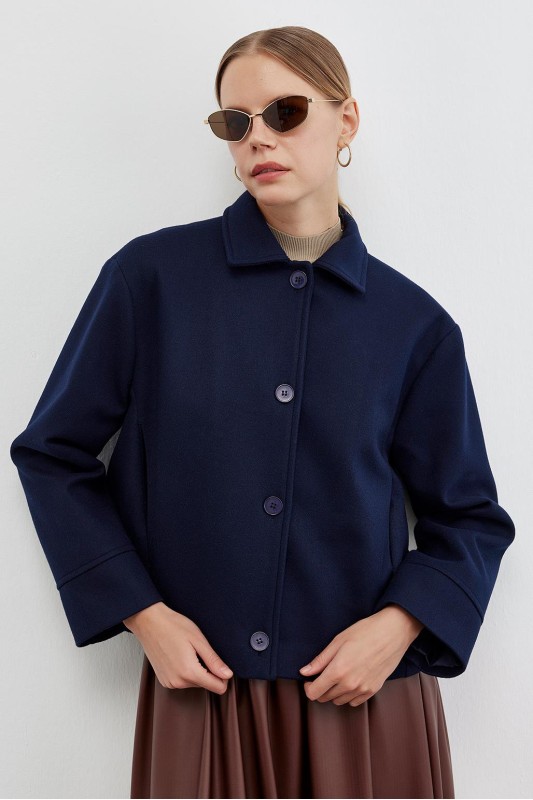 Mini Kaşe Ceket Kaban Lacivert Mini Kaşe Ceket Kaban Lacivert