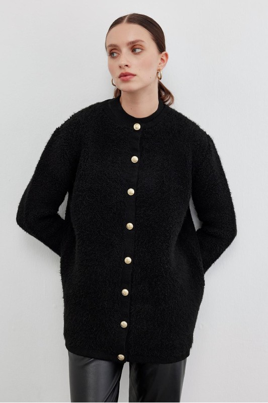 Kalın Buklet Triko Ceket Hırka Siyah