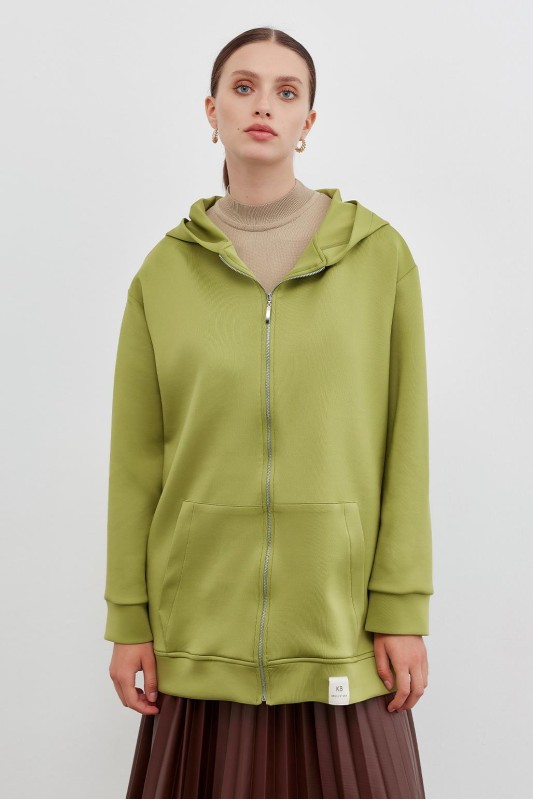 Puf Kapüşonlu Hırka Olive