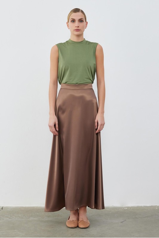 Debra Saten Çan Etek Kahve