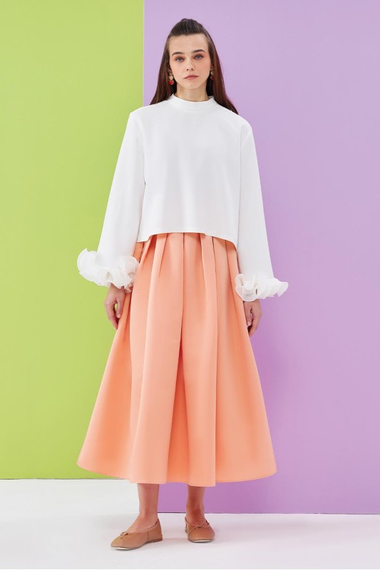 Lady Kol Pilise Detaylı Bluz Ekru