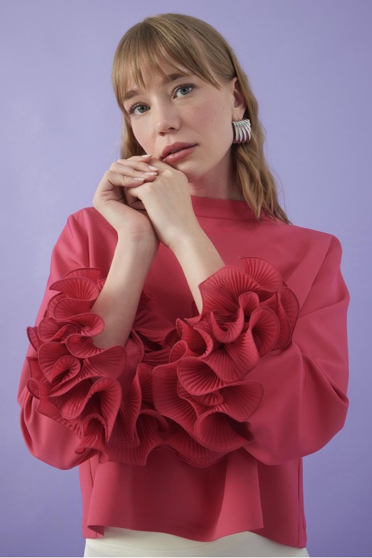 Lady Kol Pilise Detaylı Bluz Pembe