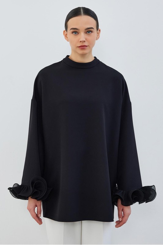 Lady Kol Pilise Detaylı Tunik Siyah