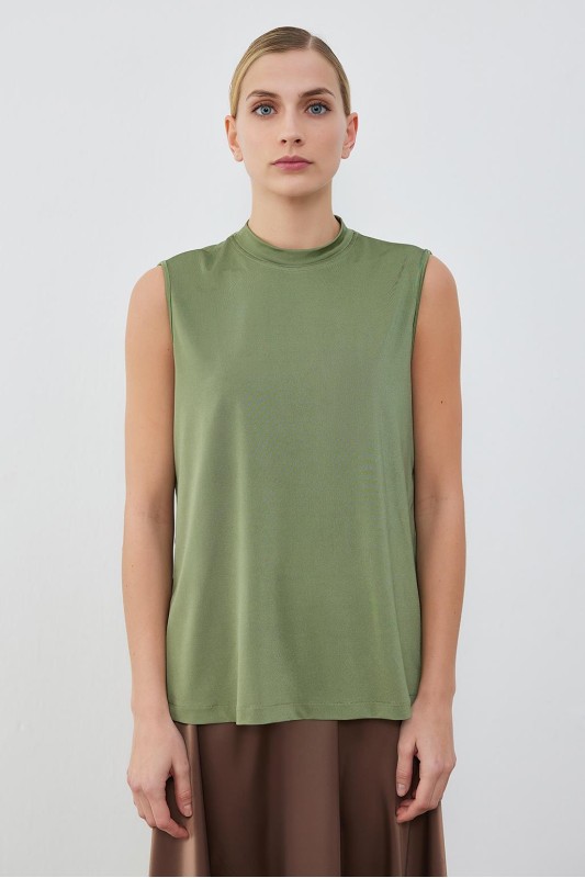 İpek Örme Teva Kolsuz İç Bluz Haki Yeşil