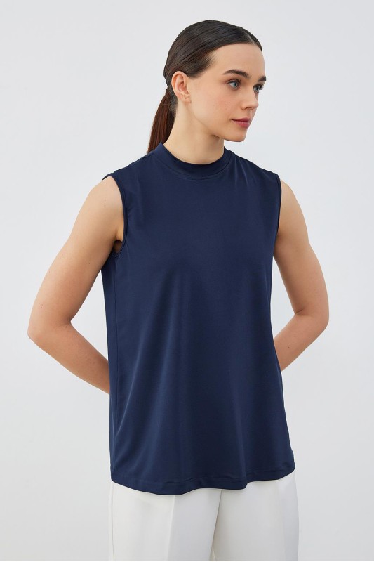 İpek Örme Teva Kolsuz İç Bluz Lacivert