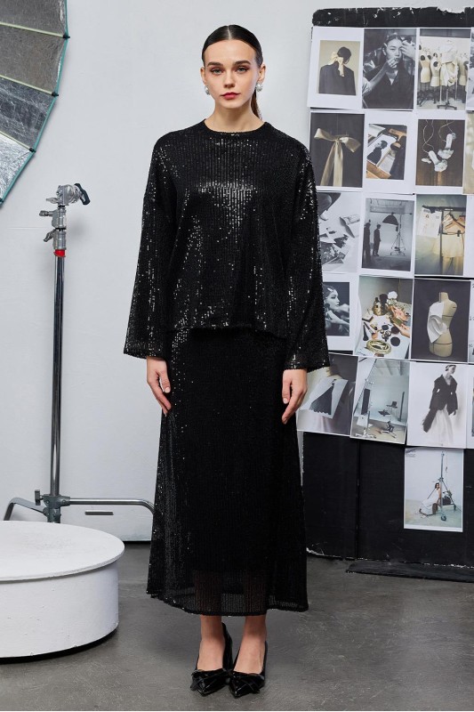 Payet İşlemeli Kalem Etek Siyah