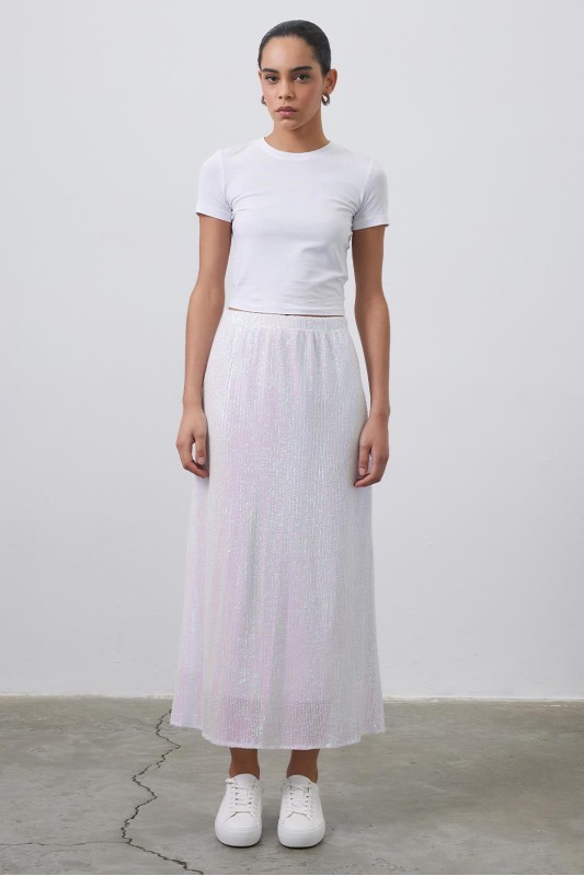 Payet İşlemeli Kalem Etek Hologram