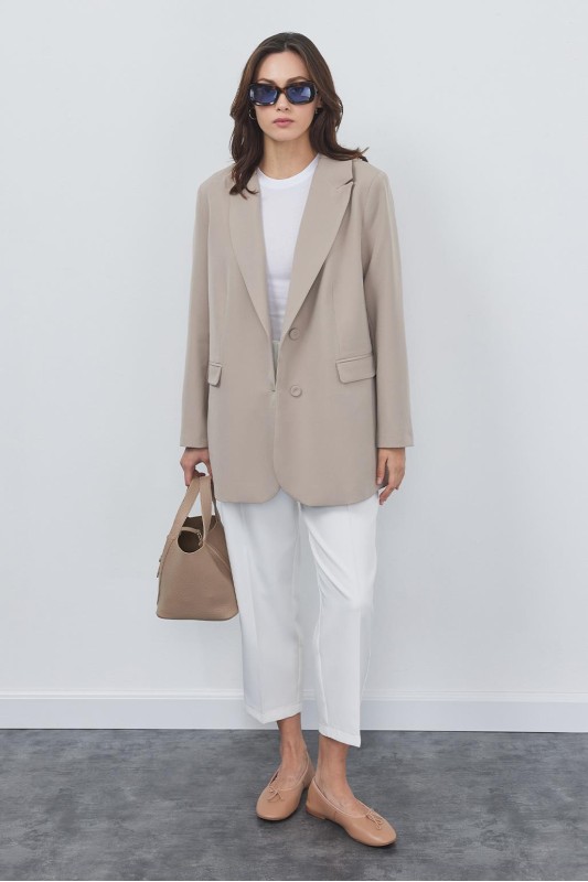 Yırtmaçlı Alina Ceket Vizon