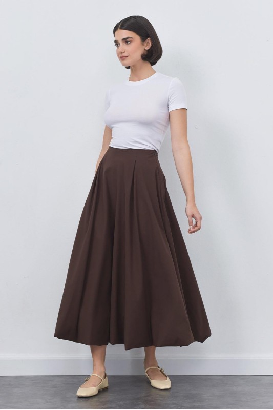 Wola Poplin Balon Etek Çikolata Kahve