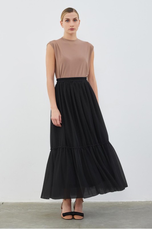 Benad Tül Parçalı Etek Siyah