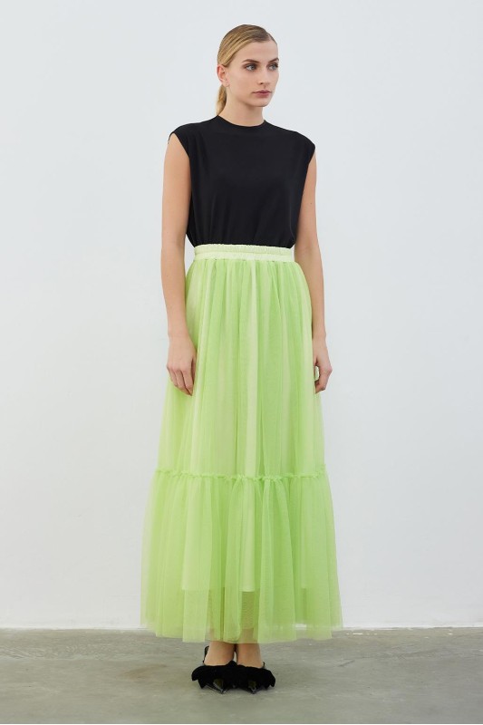 Benad Tül Parçalı Etek Elma Yeşili