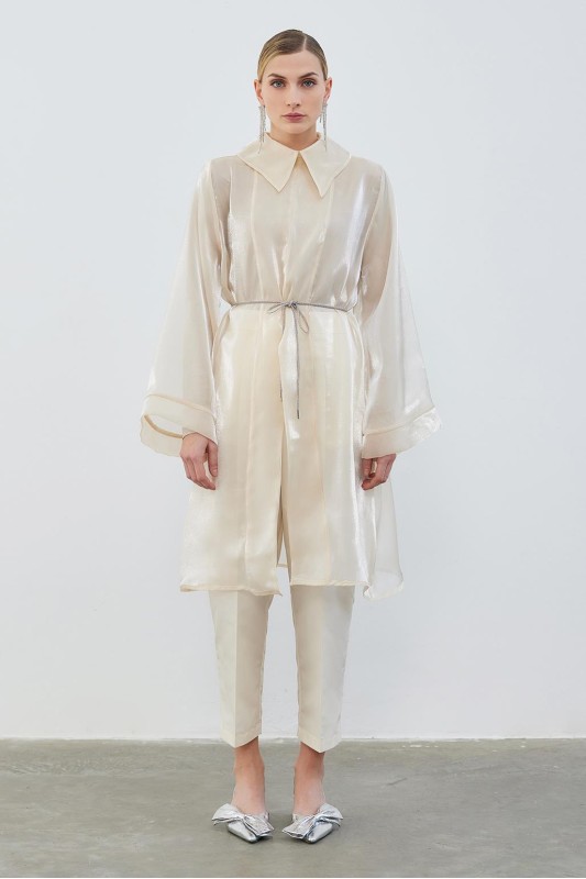 Organze Yakalı Tunik Kemik