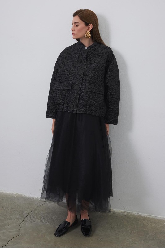 Niola Tafta Jakar Ceket Siyah