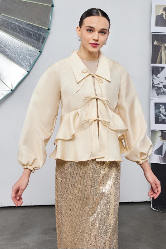 Liva Bağcıklı Ceket Krem