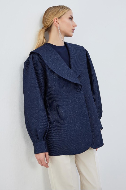 Işıltılı Jakar Garnili Tafta Ceket Lacivert Işıltılı Jakar Garnili Tafta Ceket Lacivert