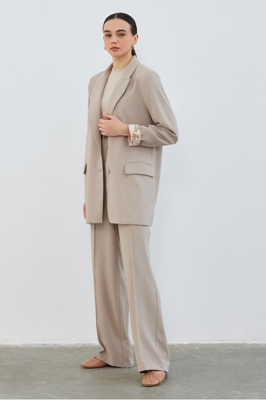 Dena Desenli Ceket Pantolon Takım Vizon