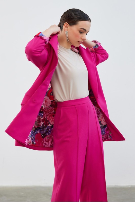 Dena Desenli Ceket Pantolon Takım Pembe