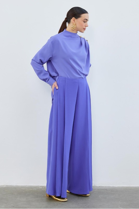 Judi Pilikaşeli Bol Yüksek Bel Pantolon Lavanta