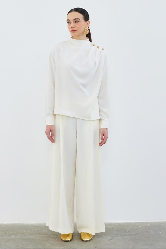 Drape Büzgü Detaylı Mia Tunik Ekru