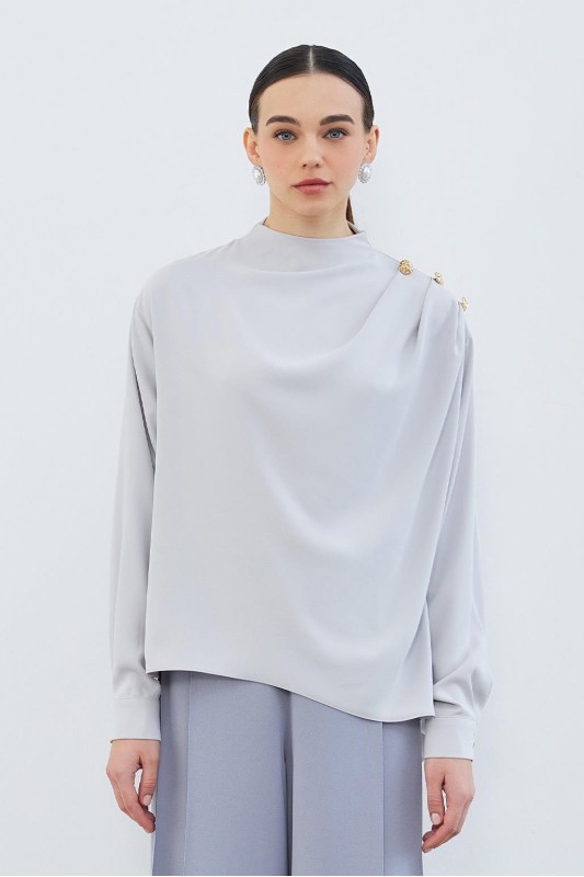 Drape Büzgü Detaylı Mia Tunik Gri