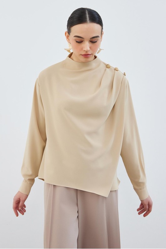 Drape Büzgü Detaylı Mia Tunik Cappuccino