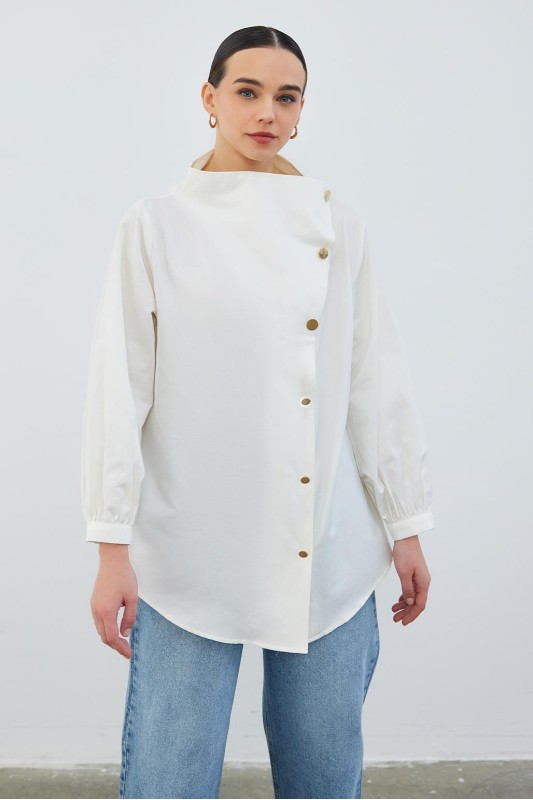 Milana Asimetrik Gömlek Ekru