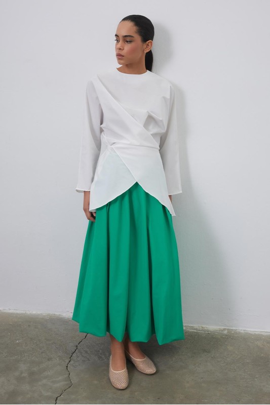 Loas Poplin Bağlamalı Anvelop Tunik Ekru