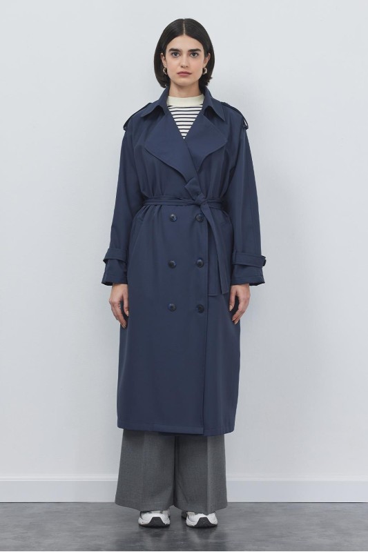 Bera Uzun Trençkot Lacivert