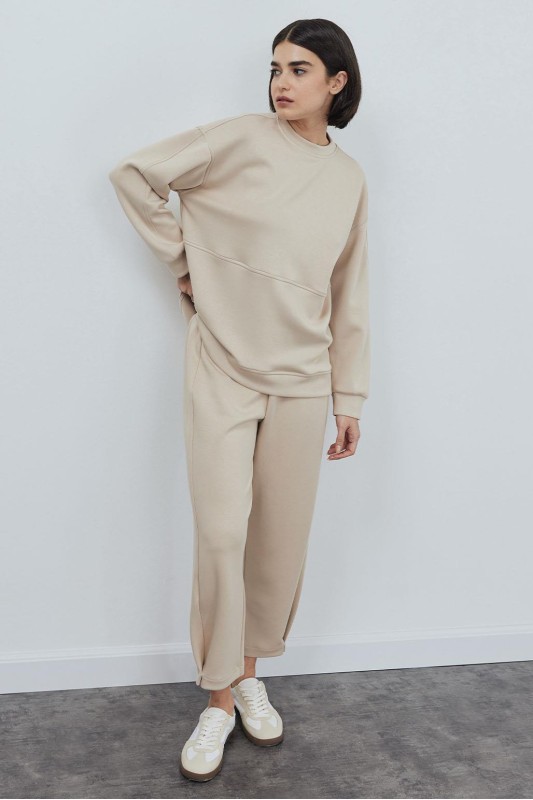 Liona Yırtmaçlı Sweat- Pantolon Takım Taş