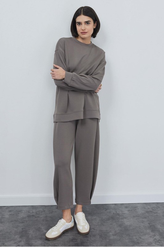 Liona Yırtmaçlı Sweat- Pantolon Takım Füme