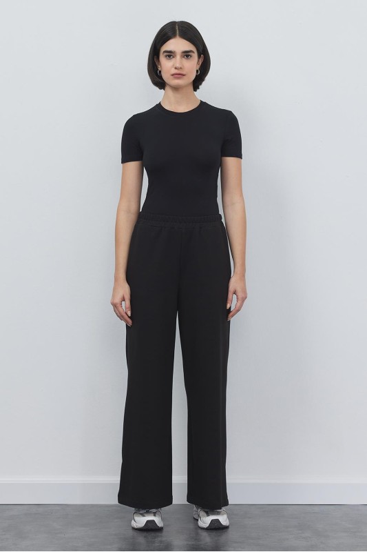 Dania Yüksek Bel Yırtmaçlı Bol Pantolon Siyah