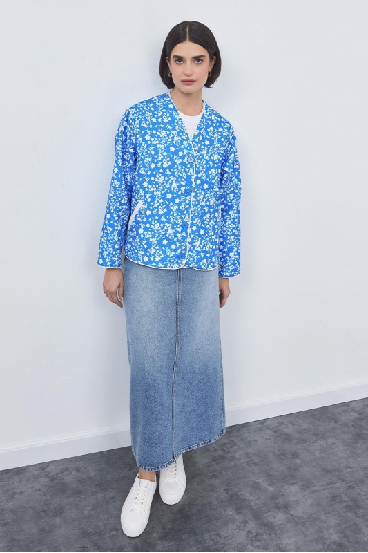 İnda Kapitöne Desenli Ceket Mavi