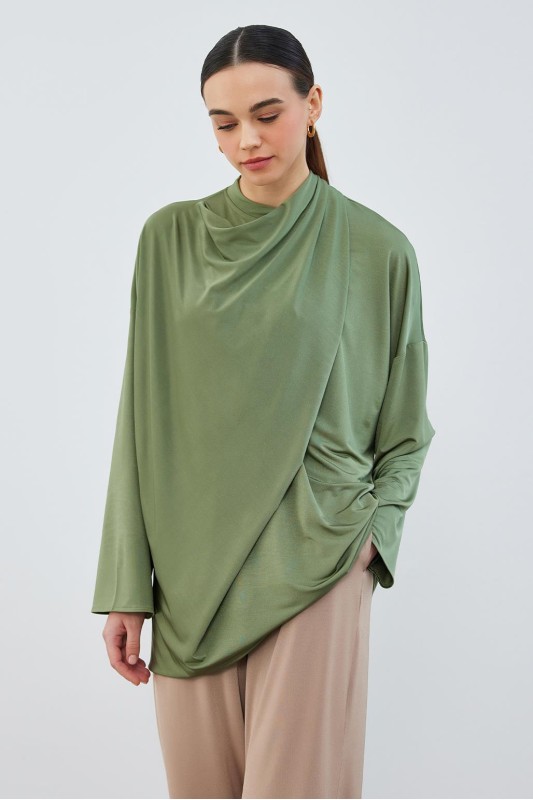 İpek Örme Relax Tunik Haki Yeşil