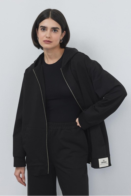 Bera Kapüşonlu Hırka Siyah