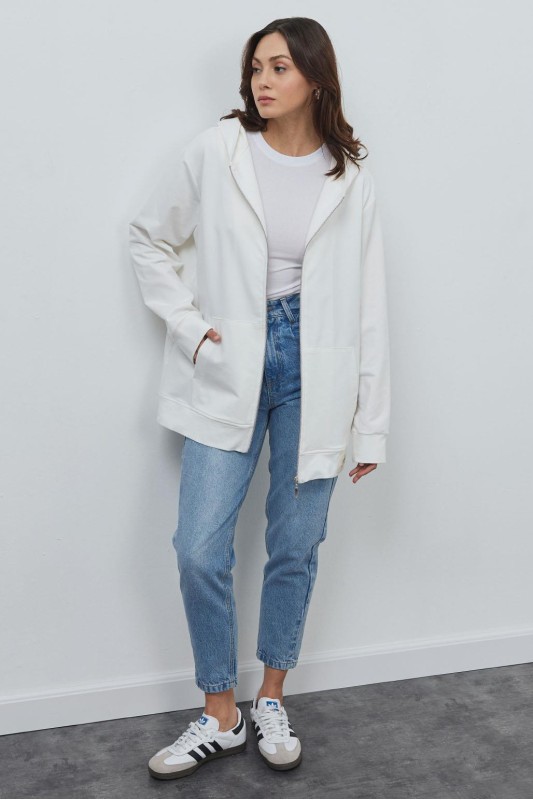 Bera Kapüşonlu Hırka Ekru