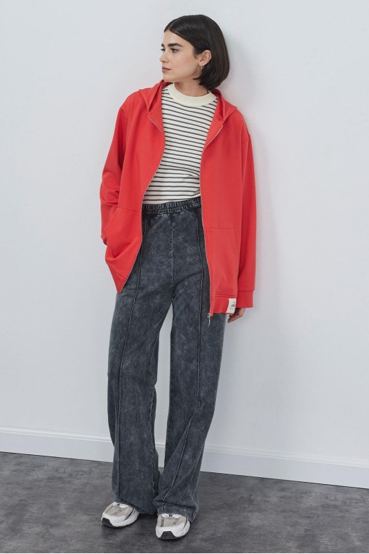 Bera Kapüşonlu Hırka Nar Çiçeği