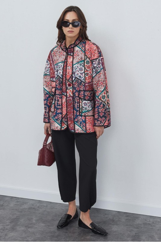 Desenli Kapitöne Felina Kap Bordo