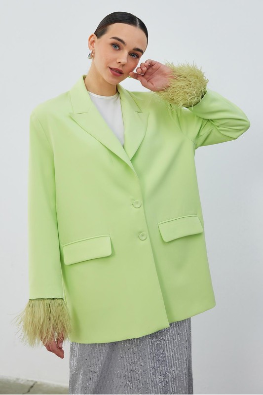 Otriş Detaylı Seba Ceket Lime