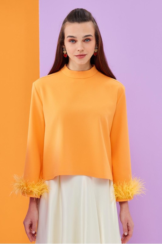 Otriş Detaylı Tunik Turuncu