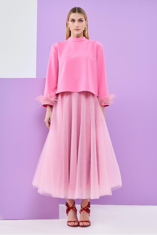 Otriş Detaylı Tunik Pembe