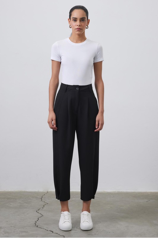 Yüksek Bel Carrot Fit Pantolon Siyah