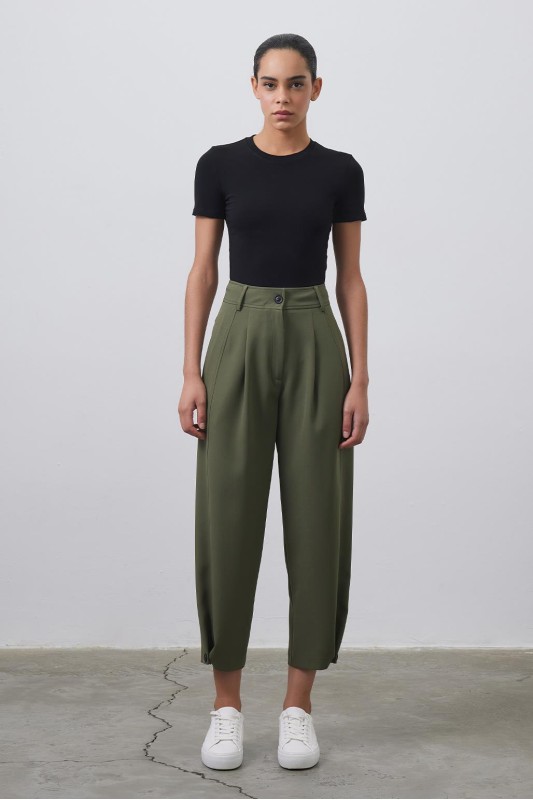 Yüksek Bel Carrot Fit Pantolon Yeşil