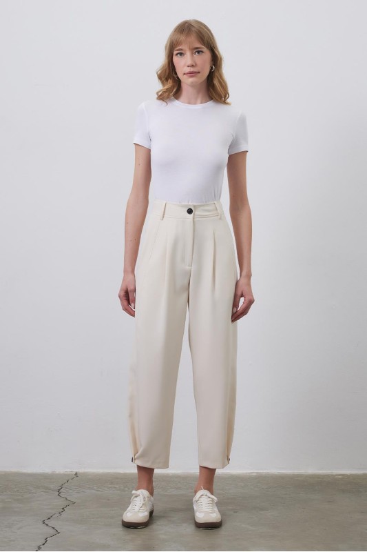 Yüksek Bel Carrot Fit Pantolon Kemik