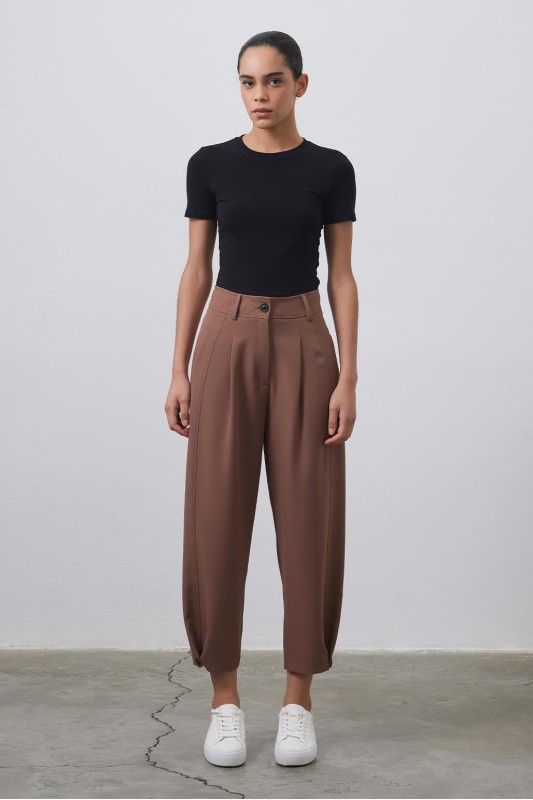 Yüksek Bel Carrot Fit Pantolon Toprak