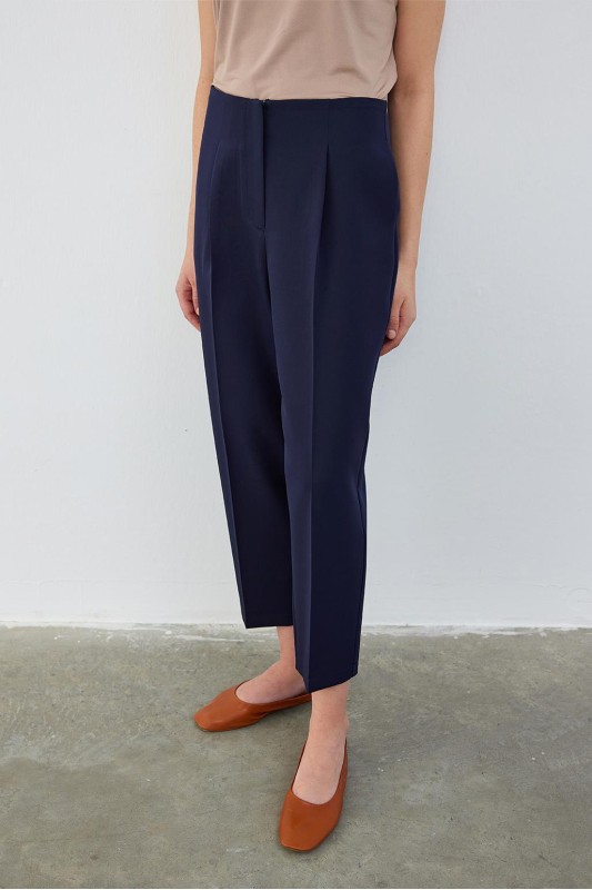 Yüksek Bel Pens Detaylı Pantolon Lacivert