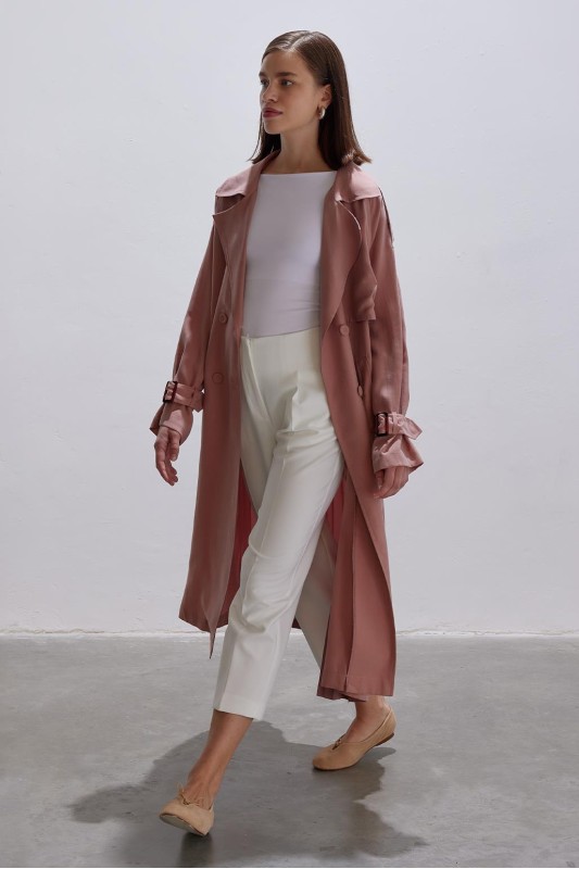 Piliseli Modal Trençkot Mercan